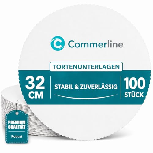 Commerline 100 Bases para Tartas de 32 cm de Diámetro, Redondas, Blancas, Aptas para Alimentos, de Cartón, Desechables