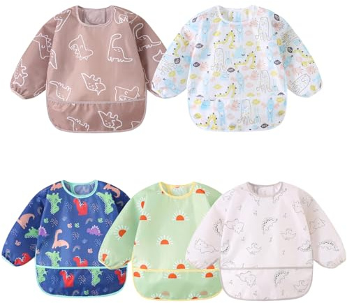 Yealoo Lätzchen mit Ärmeln, 5 Pack, Baby Lätzchen Wasserdicht Abwaschbar Ärmellätzchen 6-30 Monaten