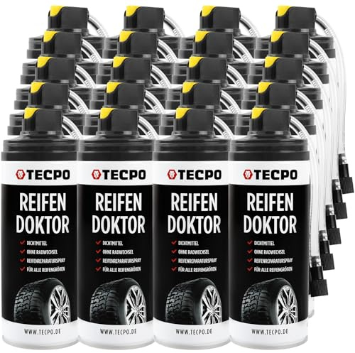 TECPO 20 x Sellador de neumáticos para coche, 400 ml, kit de reparación de neumáticos de coche, sellador de pinchazos, rápido y seguro, sin montaje de neumáticos, ayuda en pinchazos para coches