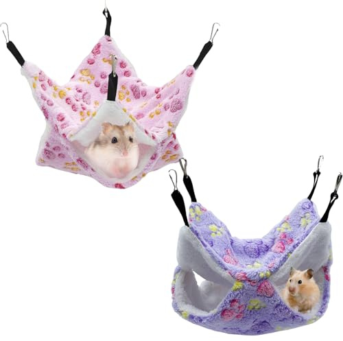 JLNGTHONG 2 Pcs Small Animal Hanging Hammock, Double Layer Ferret Bunk Bed Hammock Soft Warm Guinea Pig Hideout Hanging Rat Ferret Cage Accessories for Hamster Rat Parrot Guinea Pig
