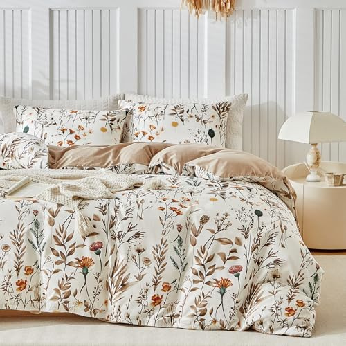 TTCM King Size Duvet Cover Sets, King Size Bedding, Floral Print | Easy-Use Zipper Closure, Includes 2 Matching Pillowcases, Durable Fade-Resistant Microfibre Fabric