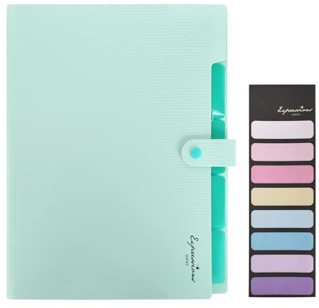 Colexy Carpeta Clasificadora A4, Carpeta Acordeon, Carpetas Archivadora 5 Compartimentos y Etiquetas, Carpetas de Plástico Resistente para Documentos, Facturas, Recibos (Verde)