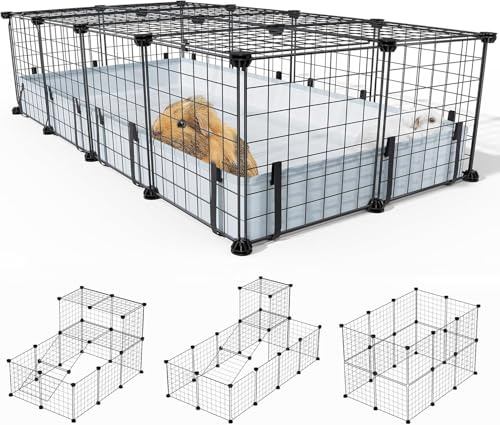 BUCATSTATE 20 Panels Guinea Pigs Cages, Small Animal Playpen with Waterproof Mat, 120L x 60W x 30H Metal Hedgehog Enclosure with Door, C&C Cage for Dwarf Bunny Rabbit