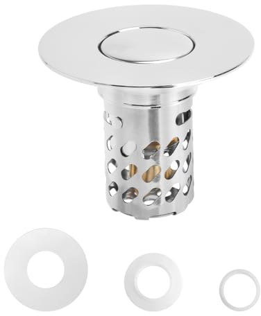 Waschbeckenstöpsel mit Sieb – Edelstahl Abflussstopfen mit Auffangsieb, Pop-up Design, Universell Passend für 28-58mm Waschbeckenabfluss, Effizienter Haarsieb Filter für Küche und Bad
