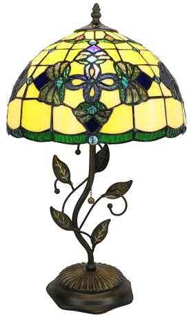 Tokira Barocco Lampada in Stile Tiffany, 12 pollici E27 Lampada da tavolo, per Soggiorno Camera da letto Tavolino da caffè, Base in metallo, Con interruttore a cerniera [Senza lampadine]
