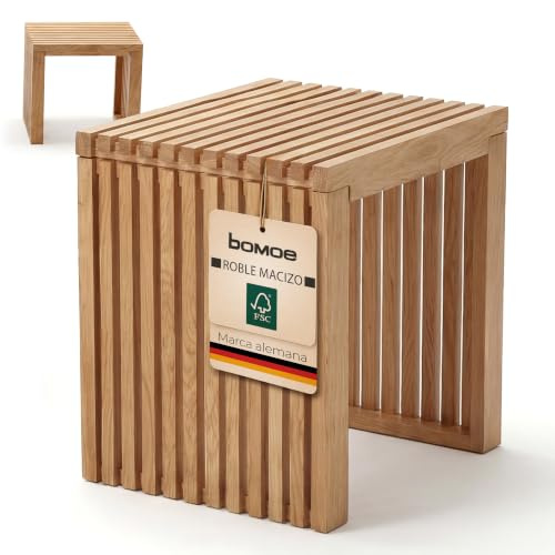 bomoe Taburete de Madera con Lamas Roble Macizo FSC® para Cocina y Baño | 45x33x43cm Estable Resistente Ideal para Recibidor Zapatero y Entrada banqueta Eichberg
