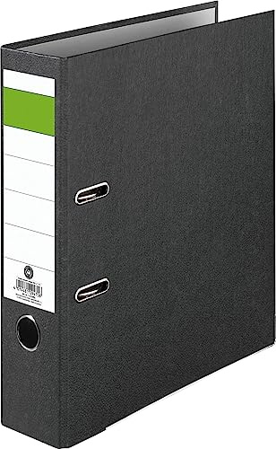 Ordner Grüner Balken, A4, Rückenbreite 80 mm, Qualitätsmechanik, Griffloch & geklebtes Rückenschild, Hartpappe, schwarz marmoriert, 20 Stück