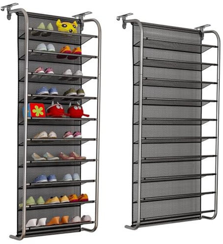 Vinteky Étagère à Chaussures à Suspendre Pour Porte, Rangement des Chaussures à Suspendre Sur Porte, 10 Niveau Pour 30 Paires de Chaussures, Noir