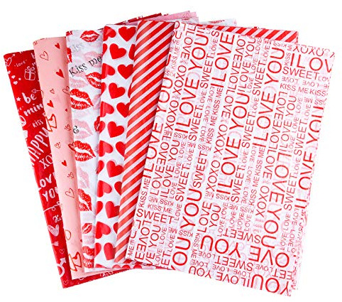 CHRORINE 60 Sheets Valentines Tissue Paper 6 Designs Gift Wrapping Paper for Valentine's Day, Wedding Party Crafts Decor