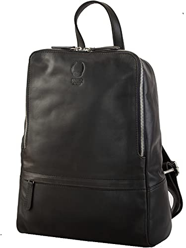 Corno d´Oro Premium läderryggsäck dam elegant med många fack I handgjord ryggsäck läder laptop ryggsäck för 14 tums bärbar dator I affärs- damryggsäck svart, svart, M, Minimalistisk