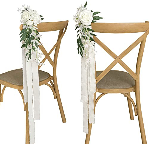 Lookein Set of 8 Pew Flowers for Wedding Ceremony Chair Decorations Bench Decoration Wedding Aisle Chair Decoration, Natural White
