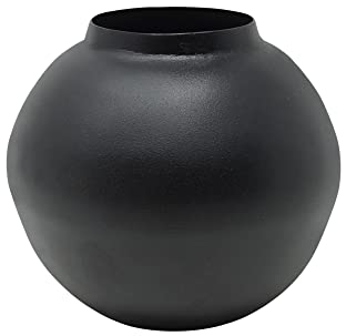 LaLe Living Vase Soyah aus Eisen in Schwarz und Weiß, Ø14,5x13,5cm Matte Oberfläche als dekorative Tischdeko Blumenvase im Wohnzimmer, Büro und Esszimmer (Schwarz)