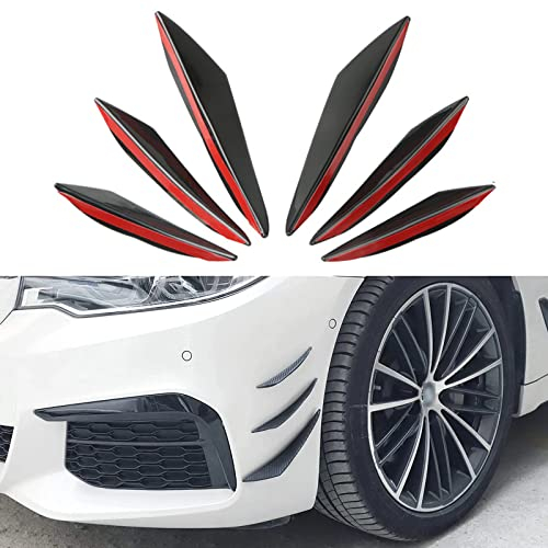 RIXERKOC 6-teiliges Universal-Auto-Vorderbumperlip-Splitter-Set, Gummi-Flossen-Spoiler-Canards-Kit für Auto-Karosserie-Anti-Collision-Strip-Dekoration-Aufkleber (Schwarz)