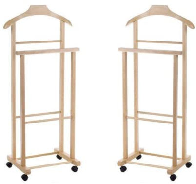 Mottinox 2 Indossatori Appendiabiti Da Camera, Legno Faggio Naturale, Servo Muto Doppio con 4 Ruote