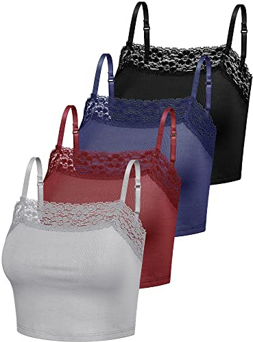 Bencailor 4 Canotte Corte Senza Maniche Top con Bordi Pizzo Canottiere Scollo per Donna (XL, Grigio, Rosso Vino, Blu Navy, Nero)