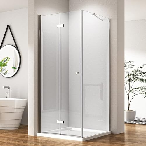 Duschkabine Eckeinstieg 80x80cm Falttür mit Seitenwand Duschabtrennung, Faltbar Duschtür Dusche 6mm ESG Sicherheitsglas Glas, Duschwand Faltbare mit festem Seitenteil Drehfalttür Höhe 185cm