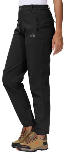 YSENTO Womens Waterproof Walking Fleece Lined Trousers Winter Thermal Softshell Ski Hiking Outdoor Trousers(Black,S)