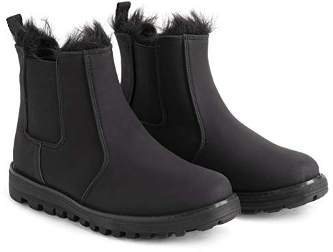 Polar Women’s Chelsea Winter Boots - Faux Fur Lined Nubuck Ankle Snow Boots with Waterproof Upper & Grip Sole - Slip-On Warm Outdoor Footwear for Cold Weather - Black Mono - UK6/EU39