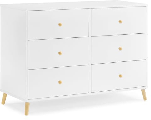 Delta Children Essex 6 Drawer Dresser, Bianca White/Natural