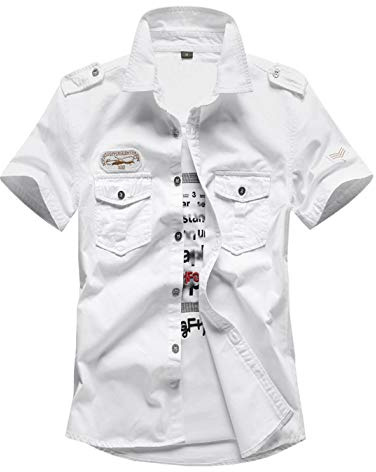 Gihuo Men's Military Tactical Shirt Short Sleeve Cargo Work Outdoor Hiking Camping Hunting Fishing, White, XXL