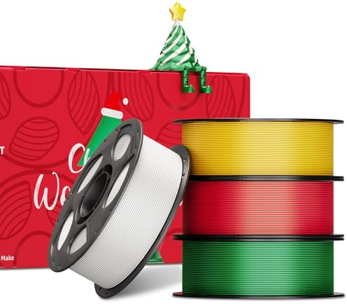 ANYCUBIC Filament PLA Soie, Pack Noël, Filament PLA Silk 1,75 mm, Filament d'imprimante 3D à Brillance Réglable, Textures Silk, Couleurs Magnifiques, 4 KG, Couleurs de Noël