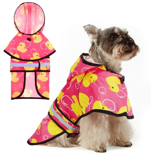 KOOLTAIL Dog Raincoat Hooded Slicker Poncho with Leash Hole, Dog Raincoat for Small Medium Dogs,Waterproof Plush Fleece Lining Pet Rain Jacket with Reflective Adjustable Strip Puppy Rainwear Pink M