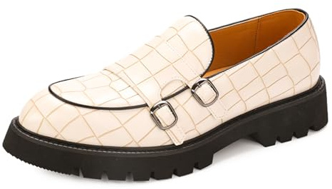 Mocassins à plateforme à enfiler avec double boucle pour homme - Mocassins classiques - Pour les affaires et les loisirs - Chaussures bateau tendance, blanc, 40 2/3 EU