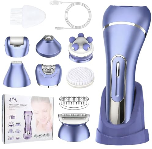 7 en 1 Afeitadora Mujer, Rasuradora Mujer Zona Intima, Depiladora Inalámbrica en Seco y Húmedo, Afeitadora Eléctrica para Mujer, IPX7 Impermeable, Carga USB, para Cara Axila Pierna Bikini