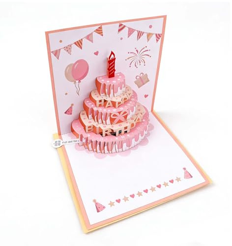 Tarjeta de Cumpleaños Pop-Up 3D con Música y Luz LED – Pastel de Cumpleaños Emergente con Sobre, Para Niños y Adultos