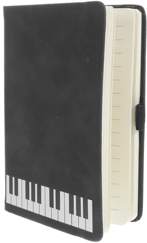 Angoily Carnet de Notes A6 Thème Musique Piano, Couverture Pu Noire, Papier Lisse pour Écriture Musicale, Cahier Partitions, Carnet de Musique Portable pour Étudiants et Usage Bureau