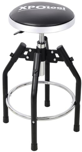 VroomAuto Adjustable Hydraulic Shop Stool with 360 Swivel and Foot Rest - Heavy Duty Mechanic Stool for Workshop, 330 lbs Capacity (29-33.6 Inch Height Adjustable)