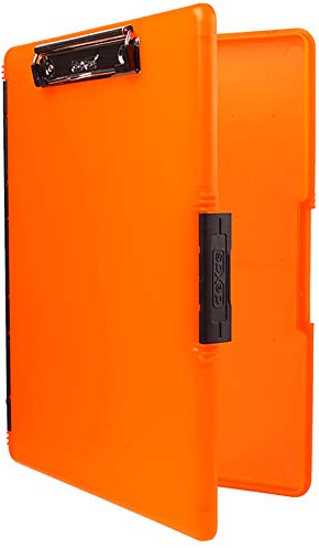 Dexas Slimcase 2 Plastic Clipboard with Storage and Side Opening, Neon Orange, Office Supplies Clipboards to Organize, Carry and Store, A4 Holder, Style and Functionality Nursing Clipboards