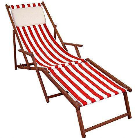 Lungo Sdraio Righe Bianco-Rosso in Faggio con braccioli poggiapiedi Cuscino Chiaro 10-314FKH