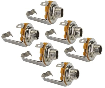 FLEOR 1/4 6.35mm Long Mono Input Jack Socket Chrome with Switch for Electric Guitar Bass,Pack of 6