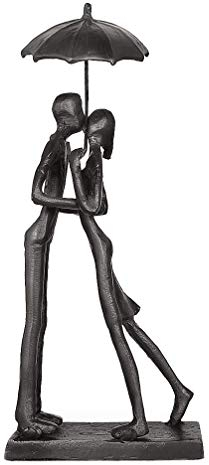 Aoneky Statua di Coppia di Ferro - Scultura dello Sposo delle Coppie, Regalo di Anniversario, Matrimonio, Natale- Figura Decorativa Moderne per la Casa Romantiche(Hold Umbrella Kiss)