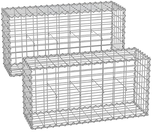 SONGMICS Gabionenkörbe, Metall-Steinkörbe mit 5 x 10 cm Maschenweite für Mauersteine, verzinkt, Steingabione Mauer, 100 x 50 x 30 cm, 2er-Set, silber GGB253V1