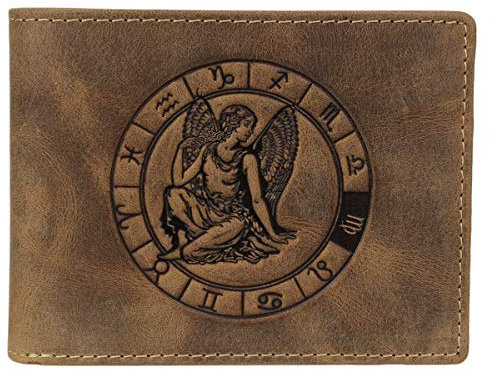 Greenburry Vintage 1705-Jungfrau Leder Geldbeutel Geldbörse Portemonnaie mit Sternzeichenmotiv Jungfrau