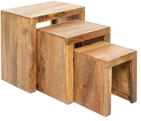 invicta INTERIOR Massives 3er-Set Beistelltische MAKASSAR 45cm Mango Natur Massivholz Satztische Couchtische Tische