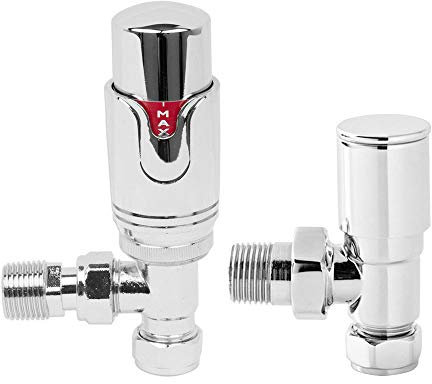 NRG Designer 15mm Chrome Angled TRV Thermostatic Radiator Valves Central Heating Tap and Manual Angled Valves
