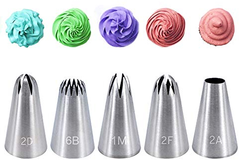 5 Pieces Piping Nozzles Kit Stainless Steel Large Piping Tips Cake Piping Nozzles Tips Nozzles for Decoration DIY Icing Tool for Cream Cupcake Cookie Decorating