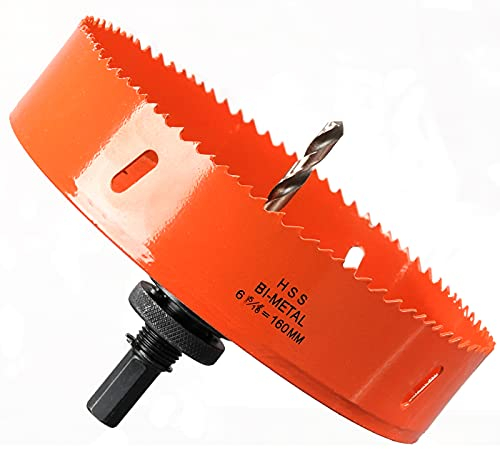 Lochsäge 160mm, Schnellarbeitsstahl HSS M42 Bi-Metall Lochsäge, Lochfräser mit Sechskant-Schaft und Bohrer für Holz, Trockenbau und Metallblech (1 Stück Orange)