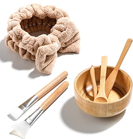 JPNK New Facial Mask Bowl Set, New DIY 6Pack DIY Clay Mask Mixing Kit (Brown)