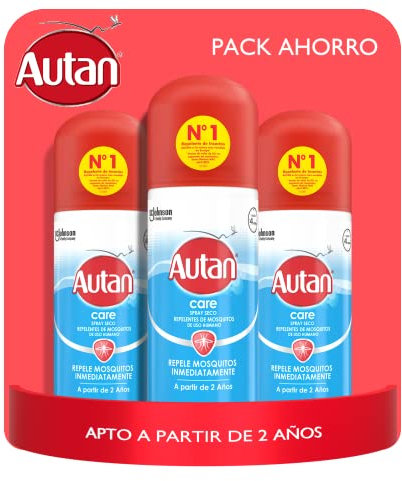 Autan® Pack Family Care Spray Seco, Repelente de mosquitos apto para niños a partir de 2 años, 3 Unidades
