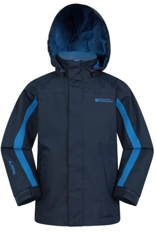 Mountain Warehouse Samson Kids Waterproof Jacket - Taped Seams Rain Jacket, Adjustable Cuffs Boys Triclimate Coat, Mesh Lined Girls Raincoat - Spring Summer Navy Kids Size 7-8 Years