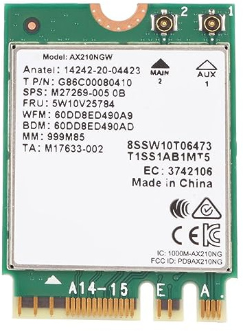 AX210NGW WiFi-Kort WiFi 6E M.2 Trådlöst Kort för Bärbar Dator för Win 10/11 64bit 2 4G/574Mbps 5G/2400Mbps 6G/2400Mbps Bluetooth 5.3 WPA3 Network Security