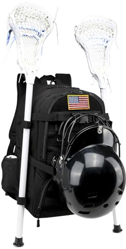 XINTREY Lacrosse Bag Großer taktischer Feldhockey-Rucksack mit Schläger- und Helmhalterungen, Lacrosse Zubehör und Ausrüstungstasche (schwarz)
