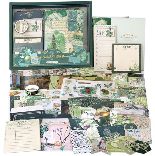 Draupnir 350 Stück Ästhetisches Bullet Journal Set, Junk Journal und Scrapbook Zubehör, DIY Geschenk für Teenager und Kind - Wunderland des Waldes