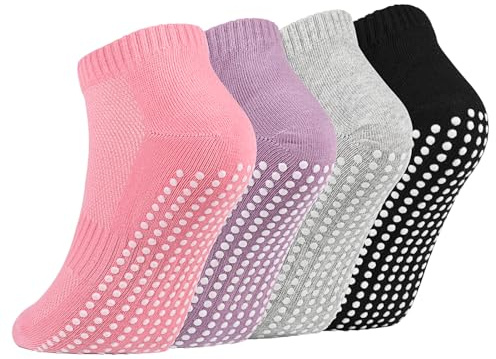 Newofview 4 Paar Yoga Socken Damen Anti Rutsch Stoppersocken,38-43 Sportsocken,Rutschfeste Pilates Socken,Anti Rutsch Socken für Frauen Männe Zuhause Krankenhaus Reha Dance Workout