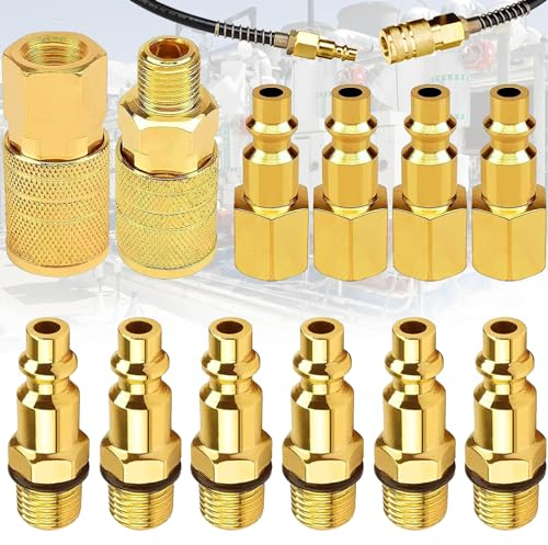 12 Piezas Accesorios de Compresor de Aire Acoplador de Aire y Kit de Enchufe 1/4 Npt Accesorios de Aire Conectores de Línea Aérea para Compresor de Manguera Americano
