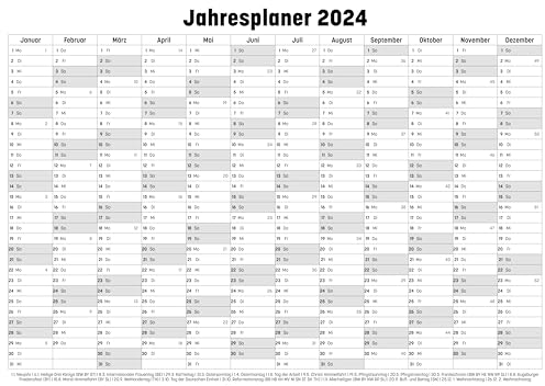 Jahresplaner für 2026 in den Größen A4 (210x297mm) A3 (297x420mm) A2 (420x594mm) A1(594x841mm) Wandplaner mit viel Platz für Beschriftungen wie Geburtstage und Termine (DIN A4 (210x297mm))